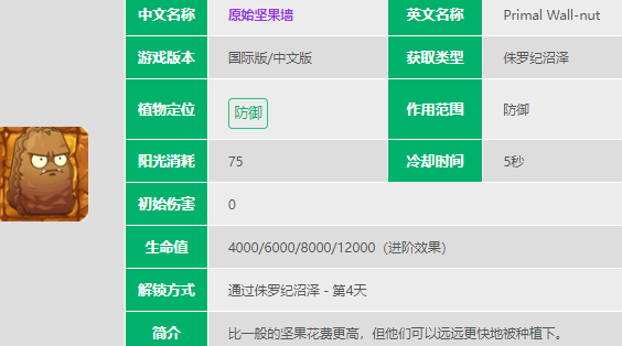 植物大战僵尸2原始坚果墙5阶