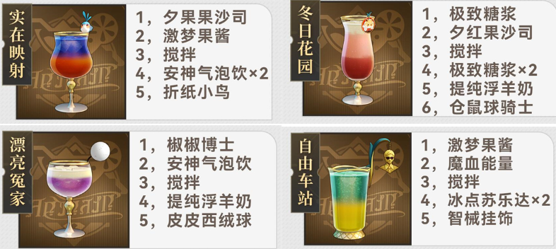 崩坏星穹铁道杯中逸事推导配方有哪些